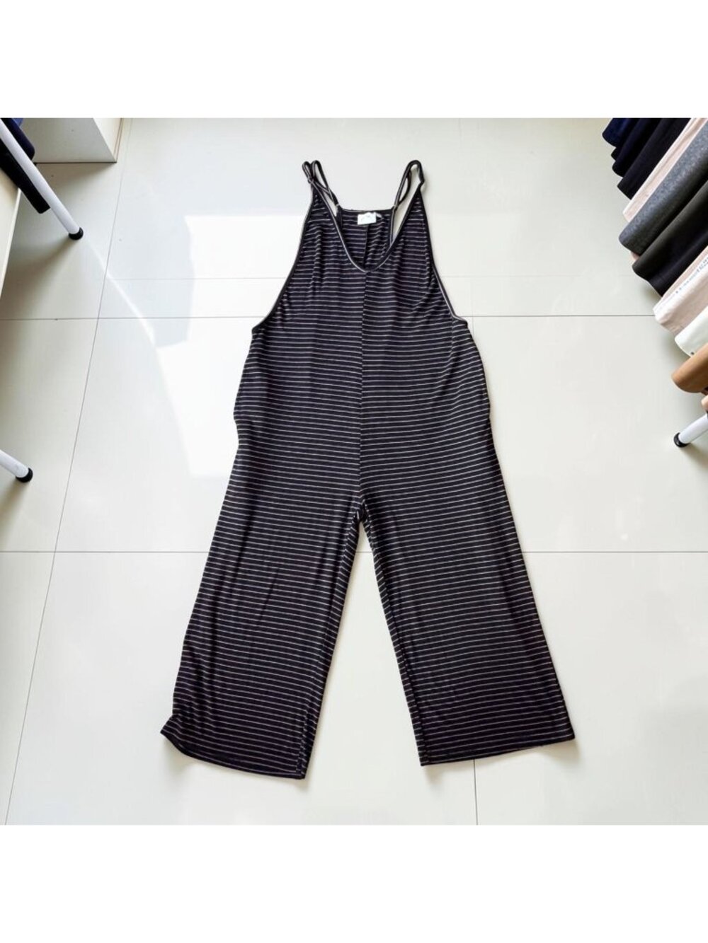 Love Olive Co Black Wide Leg Stretchy Racerback Jumpsuit Romper Pockets Comfy XS
